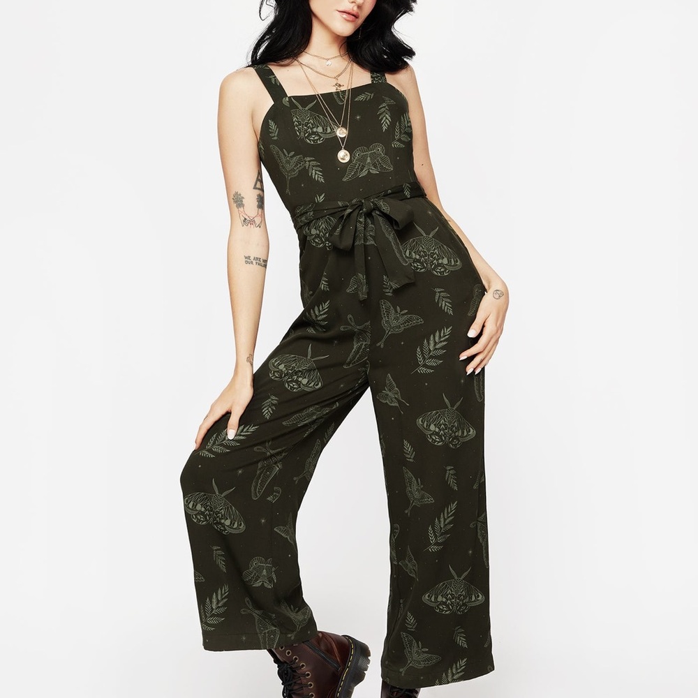 Disturbia Dark Green moth wide leg jumpsuit. New with tags.